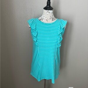 Striped Teal Ruffle Sleeve Top